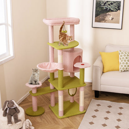 58 Inch Tall Multi-Level Cat Tree Aesthetic Floral Kitten Tower, Pink Cat Trees Condos & Scratchers at Gallery Canada