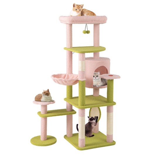 58 Inch Tall Multi-Level Cat Tree Aesthetic Floral Kitten Tower, Pink Cat Trees Condos & Scratchers Pink at Gallery Canada