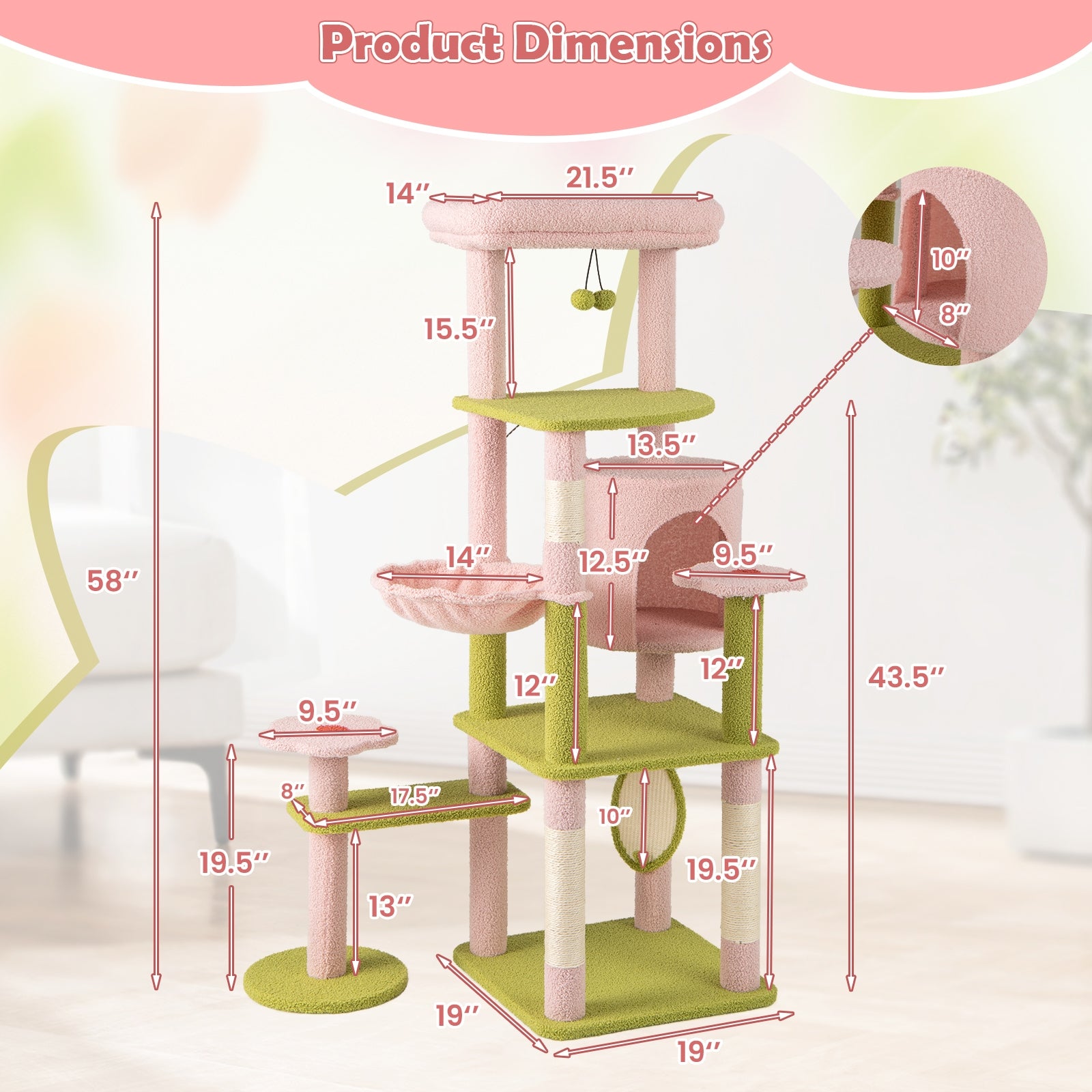 58 Inch Tall Multi-Level Cat Tree Aesthetic Floral Kitten Tower, Pink Cat Trees Condos & Scratchers at Gallery Canada