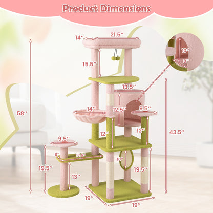58 Inch Tall Multi-Level Cat Tree Aesthetic Floral Kitten Tower, Pink Cat Trees Condos & Scratchers at Gallery Canada