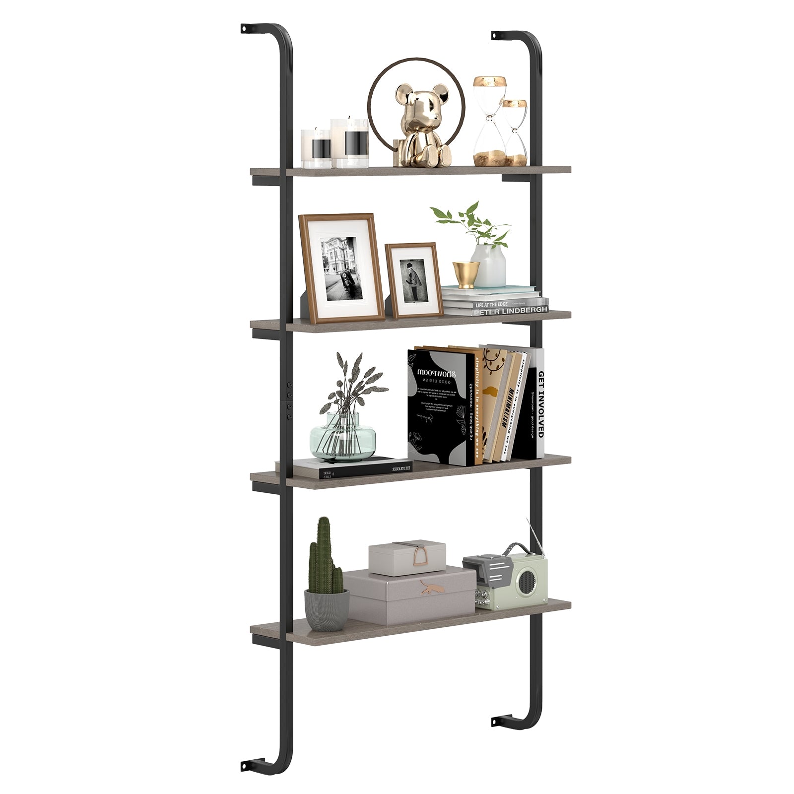 4-Tier Industrial Pipe Shelving with Metal Frame for Living Room Kitchen, Oak Bookcases at Gallery Canada