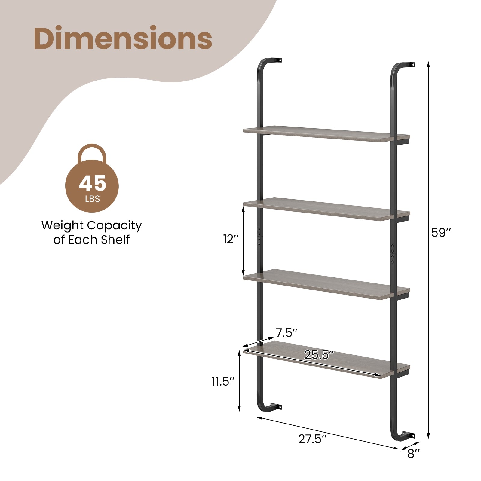 4-Tier Industrial Pipe Shelving with Metal Frame for Living Room Kitchen, Oak Bookcases at Gallery Canada