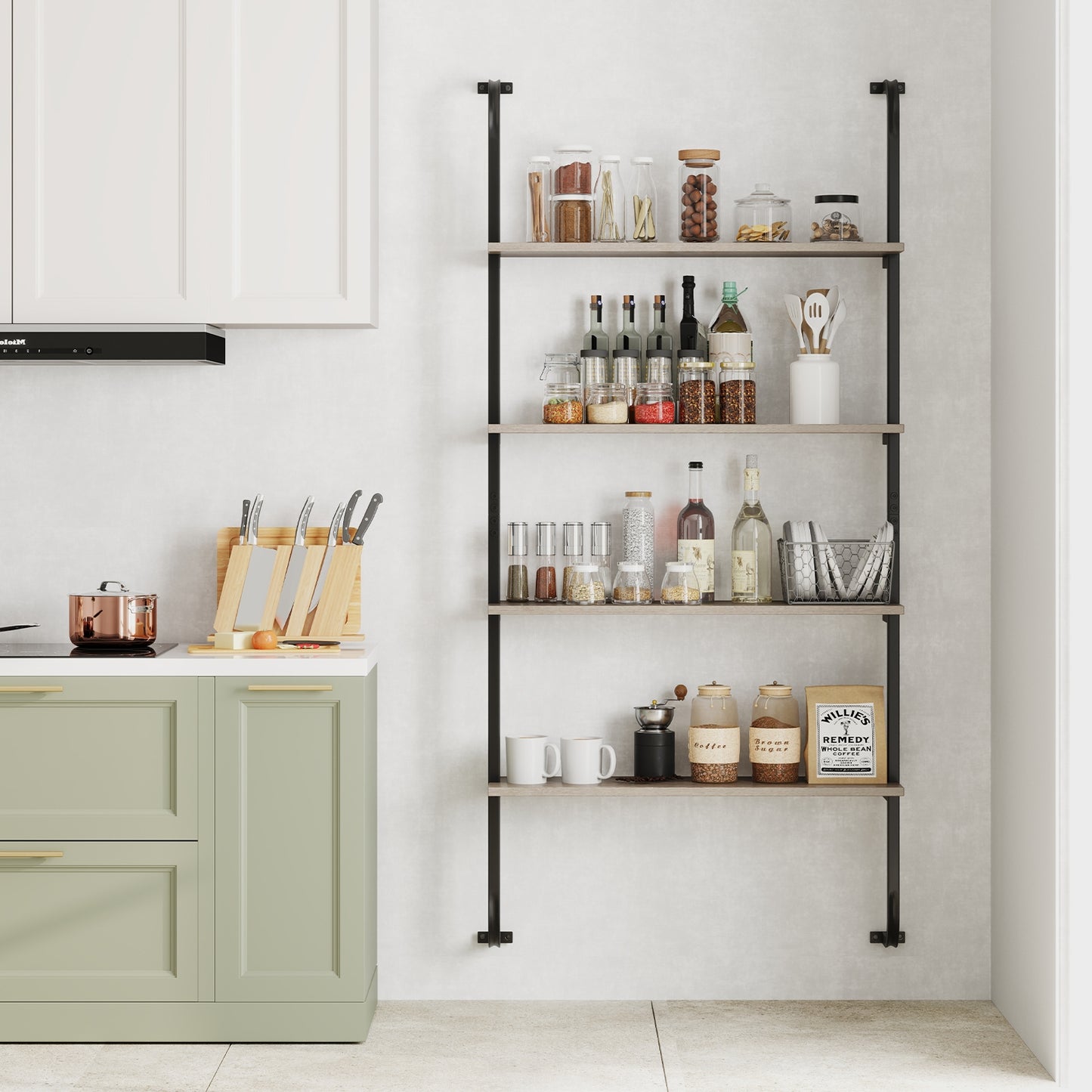 4-Tier Industrial Pipe Shelving with Metal Frame for Living Room Kitchen, Oak Bookcases at Gallery Canada