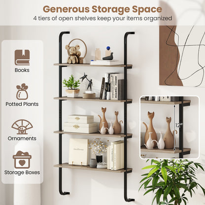 4-Tier Industrial Pipe Shelving with Metal Frame for Living Room Kitchen, Oak Bookcases at Gallery Canada