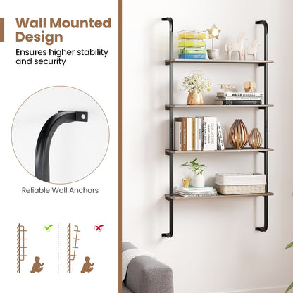 4-Tier Industrial Pipe Shelving with Metal Frame for Living Room Kitchen, Oak Bookcases at Gallery Canada