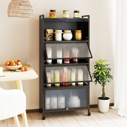 5-Tier Kitchen Pantry Storage Cabinet with Flip-Up Doors, Black