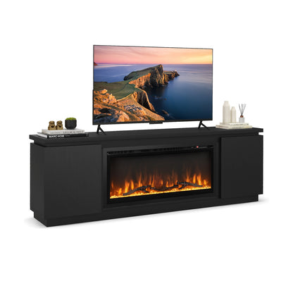 Fireplace TV Stand, 80 Inch, 3 Adjustable Shelves, Black Entertainment Centers & TV Stands Black at Gallery Canada