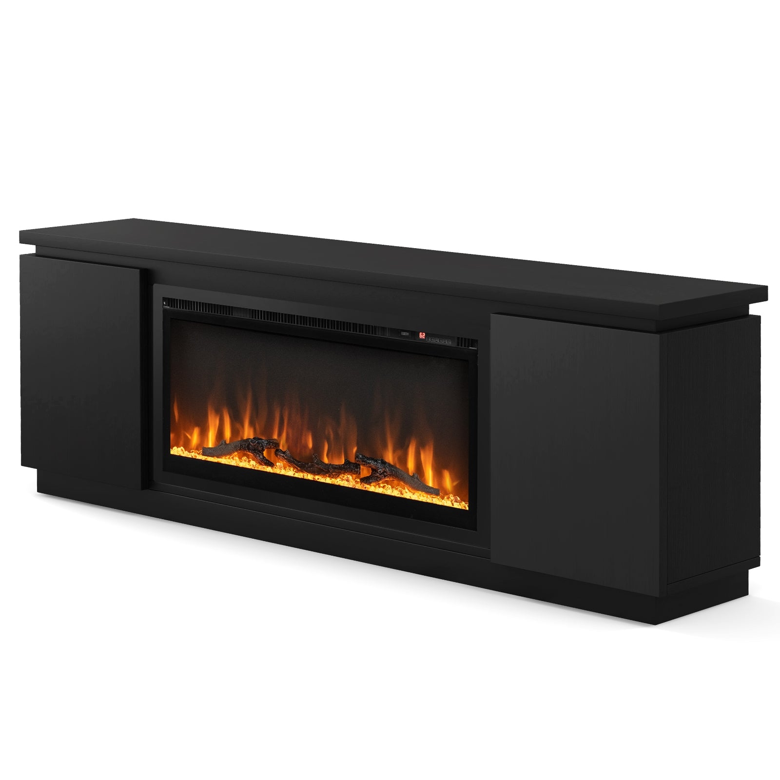 Fireplace TV Stand, 80 Inch, 3 Adjustable Shelves, Black Entertainment Centers & TV Stands at Gallery Canada