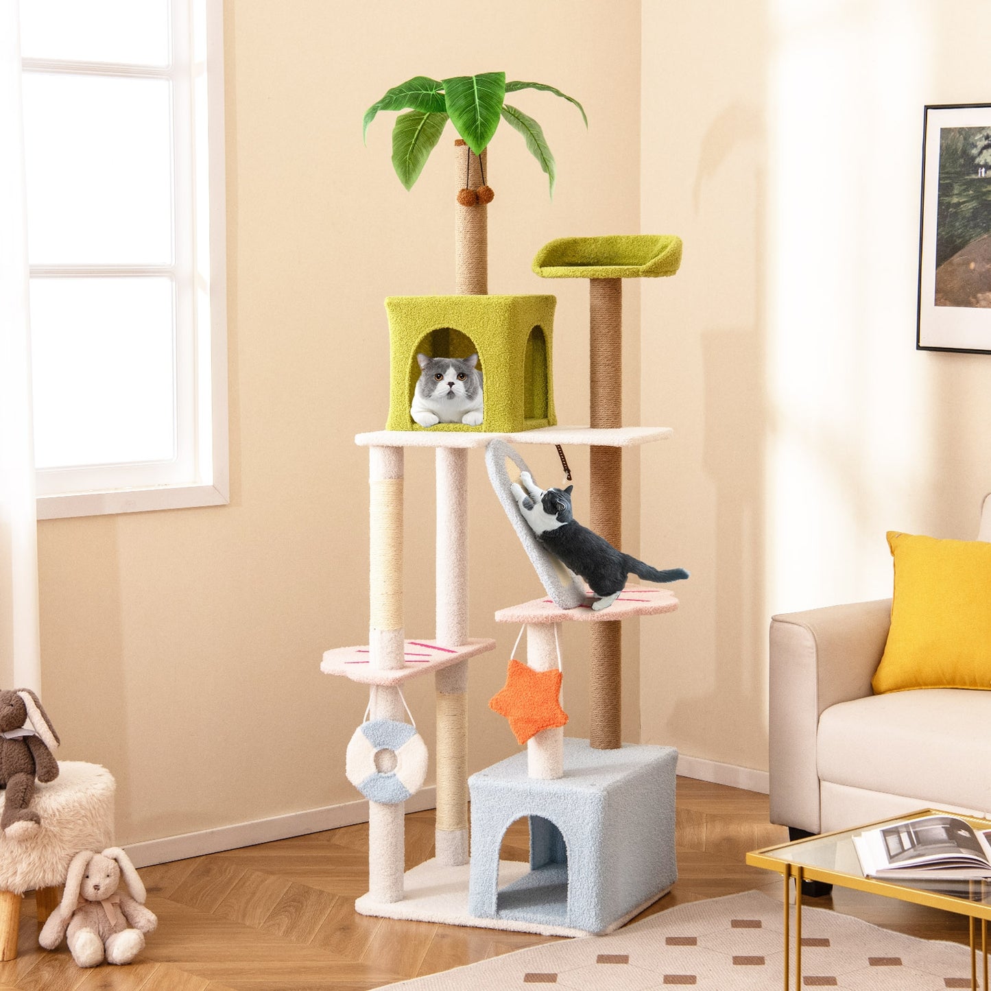 71 Inch Cat Tree Multi-Level Aesthetic Beach-Themed Kitten Tower-Colorful, Multicolor Cat Trees Condos & Scratchers at Gallery Canada