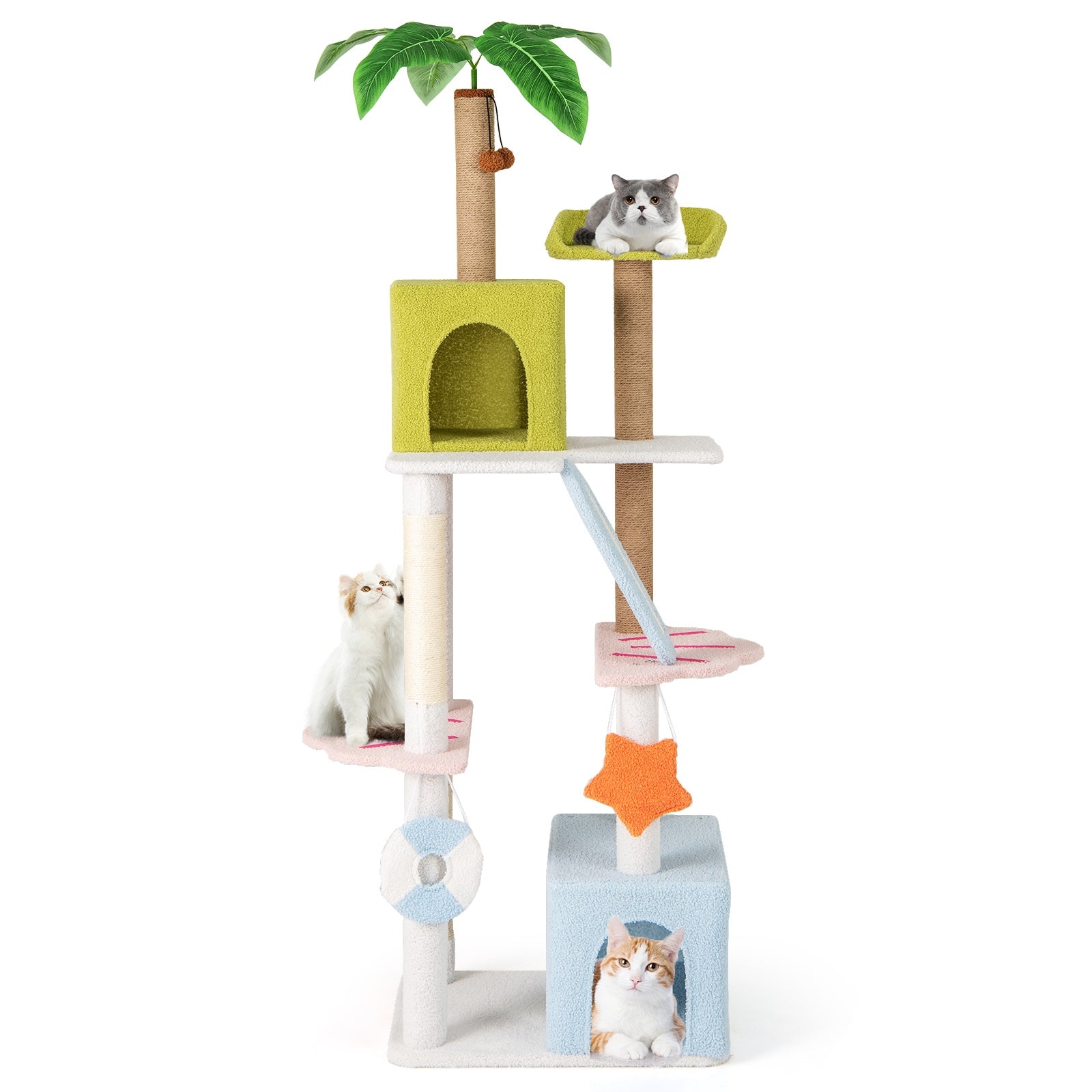 71 Inch Cat Tree Multi-Level Aesthetic Beach-Themed Kitten Tower-Colorful, Multicolor Cat Trees Condos & Scratchers blue, green, white, multicolor at Gallery Canada