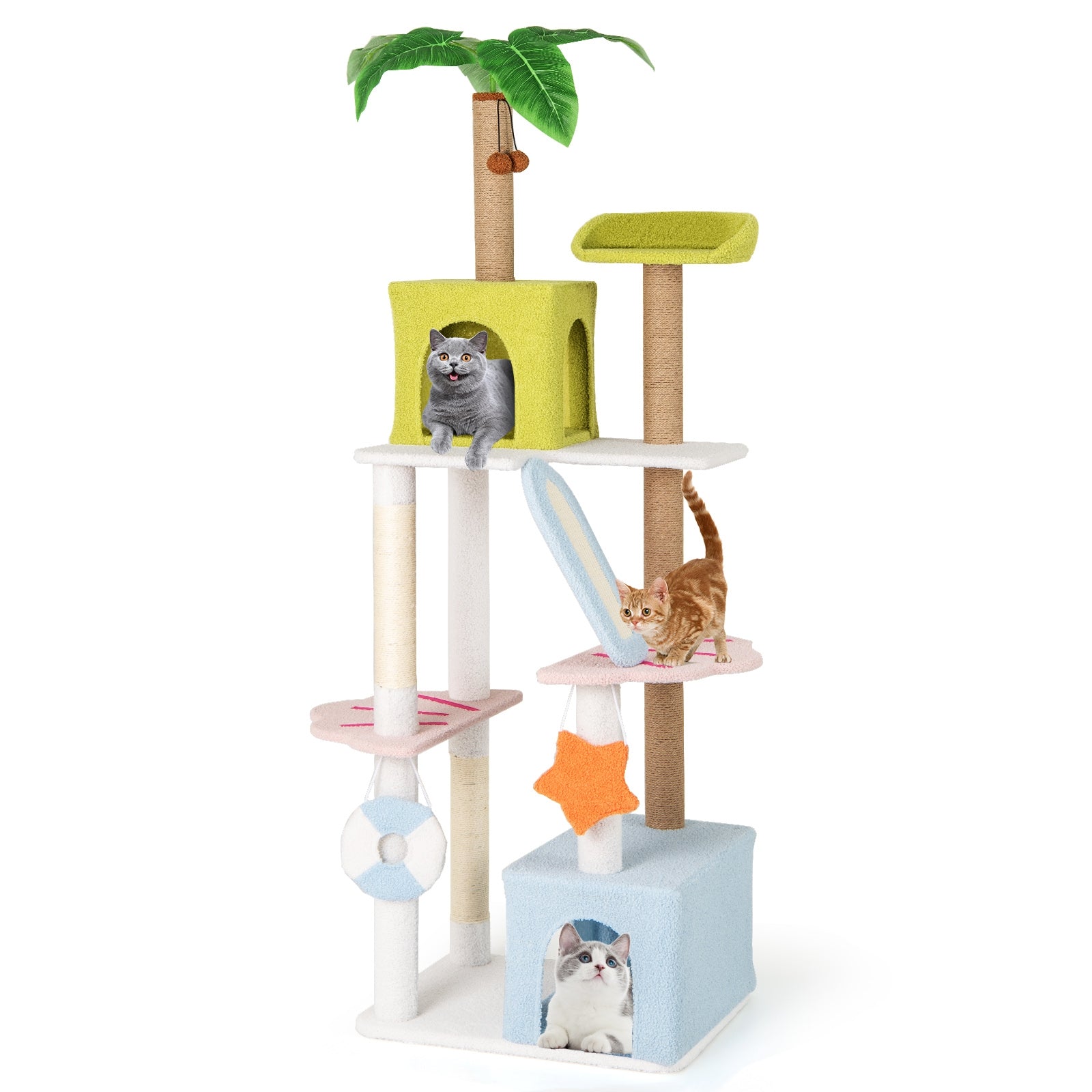 71 Inch Cat Tree Multi-Level Aesthetic Beach-Themed Kitten Tower-Colorful, Multicolor Cat Trees Condos & Scratchers at Gallery Canada