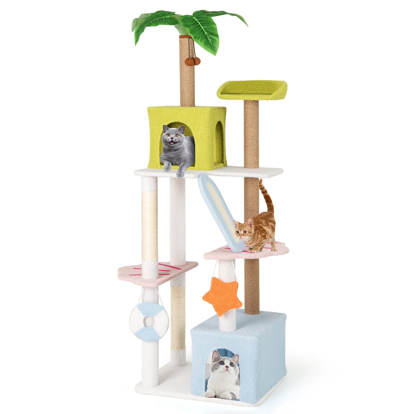 71 Inch Cat Tree Multi-Level Aesthetic Beach-Themed Kitten Tower-Colorful, Multicolor Cat Trees Condos & Scratchers at Gallery Canada