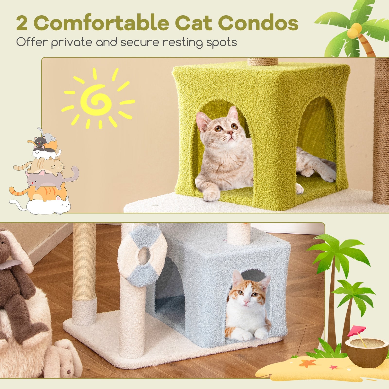 71 Inch Cat Tree Multi-Level Aesthetic Beach-Themed Kitten Tower-Colorful, Multicolor Cat Trees Condos & Scratchers at Gallery Canada