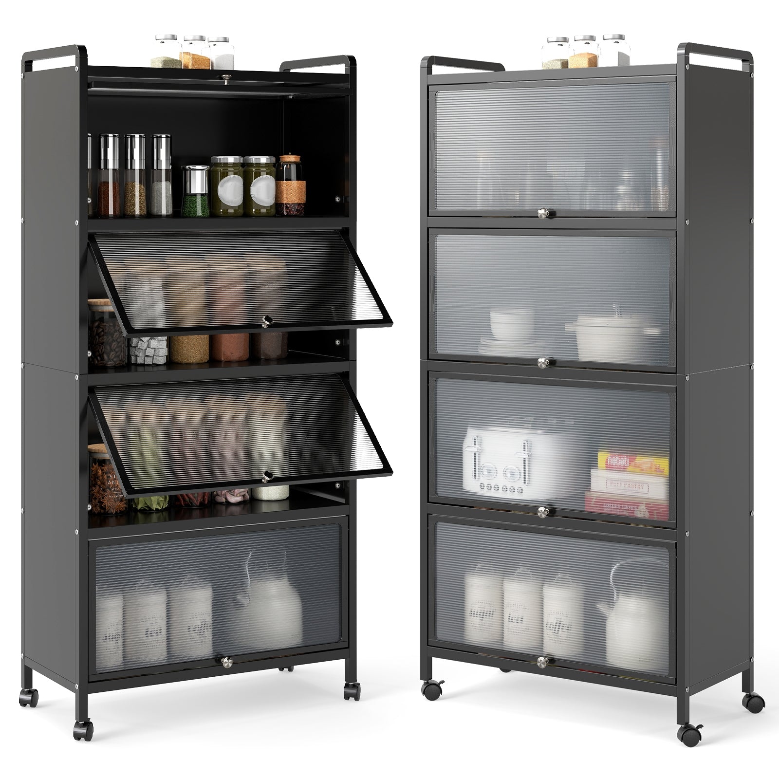 5-Tier Kitchen Pantry Storage Cabinet with Flip-Up Doors, Black Sideboards Cabinets & Buffets Black at Gallery Canada