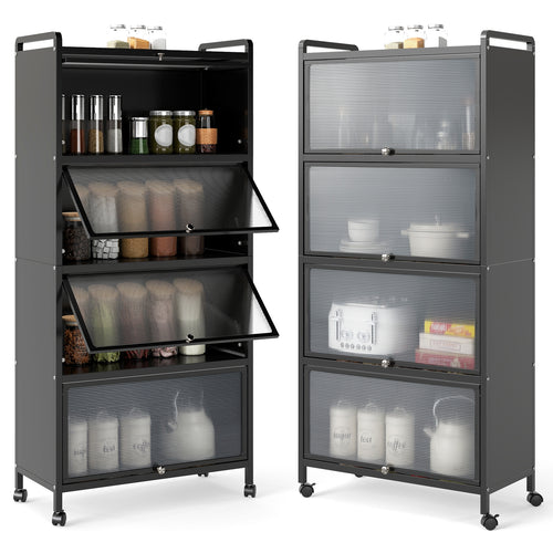 5-Tier Kitchen Pantry Storage Cabinet with Flip-Up Doors, Black