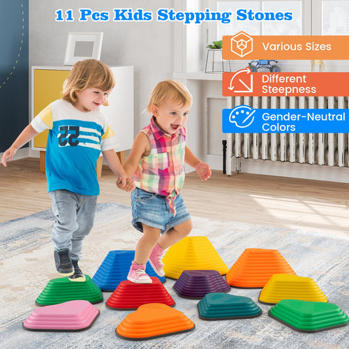 11 Pieces Kids Stepping Stones Stackable Balance Blocks Indoor Outdoor, Multicolor