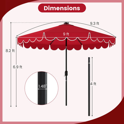 9.3 Feet Solar Patio Umbrella with 24 LED Lights Vented Top and Ruffles, Red Outdoor Umbrellas at Gallery Canada