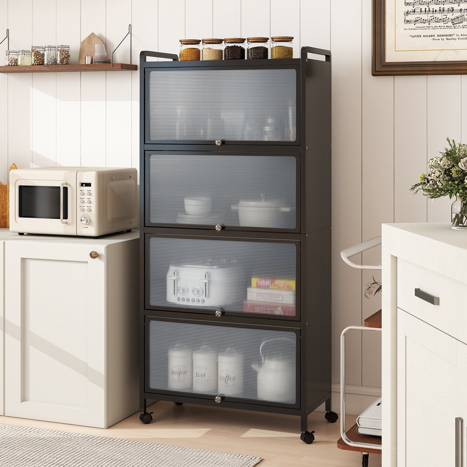 5-Tier Kitchen Pantry Storage Cabinet with Flip-Up Doors, Black Sideboards Cabinets & Buffets at Gallery Canada