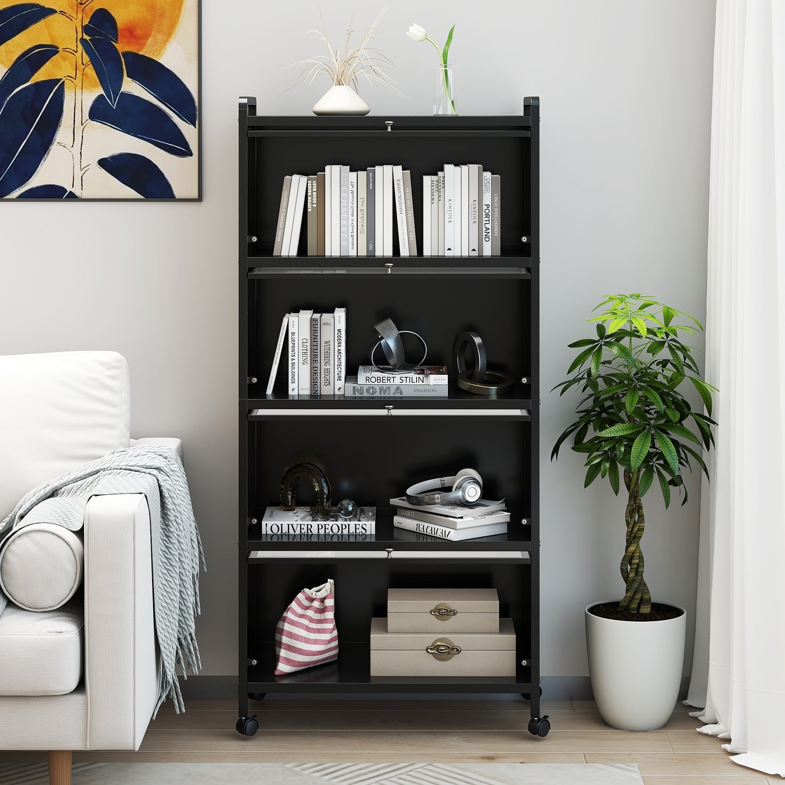 5-Tier Kitchen Pantry Storage Cabinet with Flip-Up Doors, Black Sideboards Cabinets & Buffets at Gallery Canada