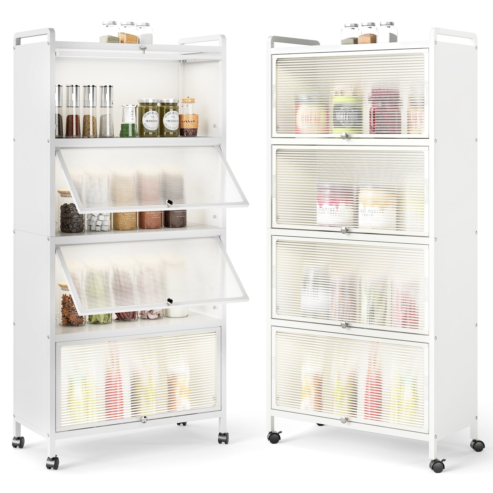 5-Tier Kitchen Pantry Storage Cabinet with Flip-Up Doors, White Sideboards Cabinets & Buffets White at Gallery Canada
