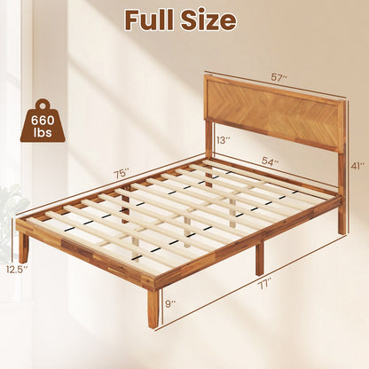 Twin/Full/Queen Size Bed Frame with Headboard and Storage Space-Full Size, Natural Simple Bed Frame at Gallery Canada