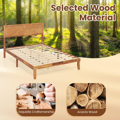 Twin/Full/Queen Size Bed Frame with Headboard and Storage Space-Full Size, Natural Simple Bed Frame at Gallery Canada