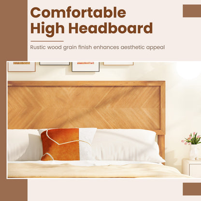 Twin/Full/Queen Size Bed Frame with Headboard and Storage Space-Full Size, Natural Simple Bed Frame at Gallery Canada