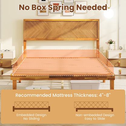 Twin/Full/Queen Size Bed Frame with Headboard and Storage Space-Full Size, Natural Simple Bed Frame at Gallery Canada