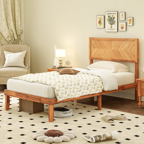 Twin/Full/Queen Size Bed Frame with Headboard and Storage Space-Twin Size, Natural