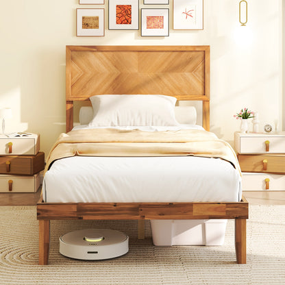 Twin/Full/Queen Size Bed Frame with Headboard and Storage Space-Twin Size, Natural Simple Bed Frame at Gallery Canada