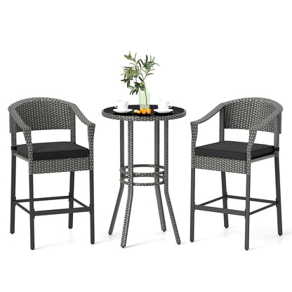 3-Piece Patio Rattan Bar Set with Tempered Glass Top for Backyard Poolside, Gray Patio Bar Furniture at Gallery Canada