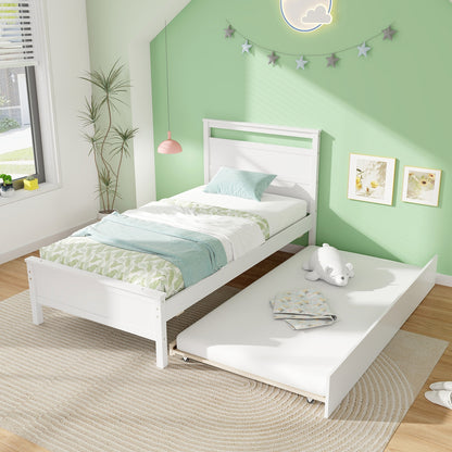 Twin Size Wooden Bed Frame with Trundle for Teens and Adults, White Trundle Bed Frame at Gallery Canada
