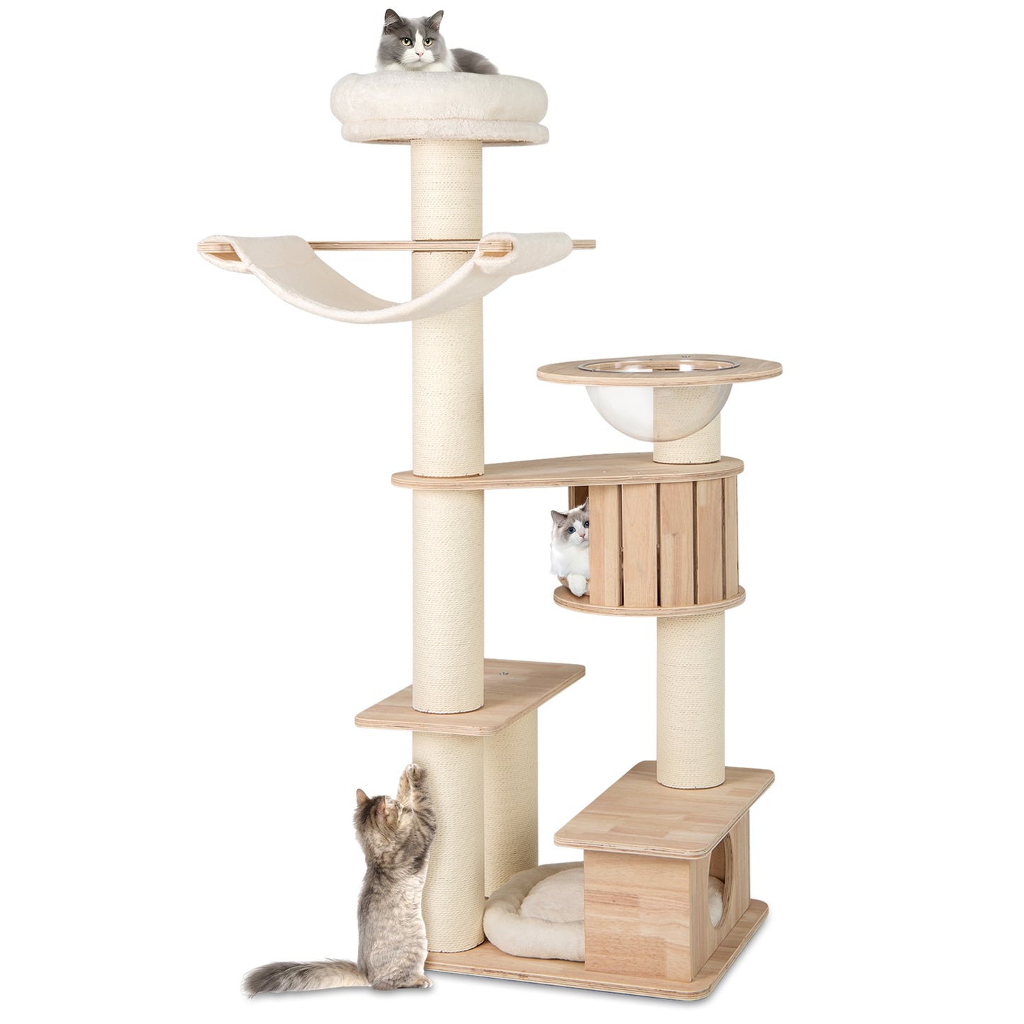 69 Inches Tall Cat Tree with Cozy Top Perch and Washable Plush Cushions, Natural Cat Trees Condos & Scratchers Natural at Gallery Canada