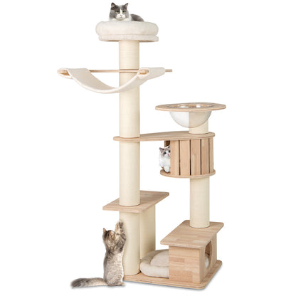 69 Inches Tall Cat Tree with Cozy Top Perch and Washable Plush Cushions, Natural Cat Trees Condos & Scratchers Natural at Gallery Canada
