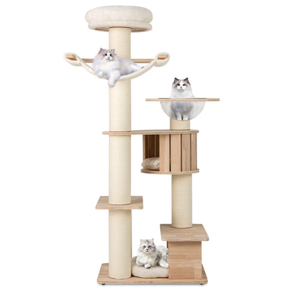 69 Inches Tall Cat Tree with Cozy Top Perch and Washable Plush Cushions, Natural Cat Trees Condos & Scratchers at Gallery Canada
