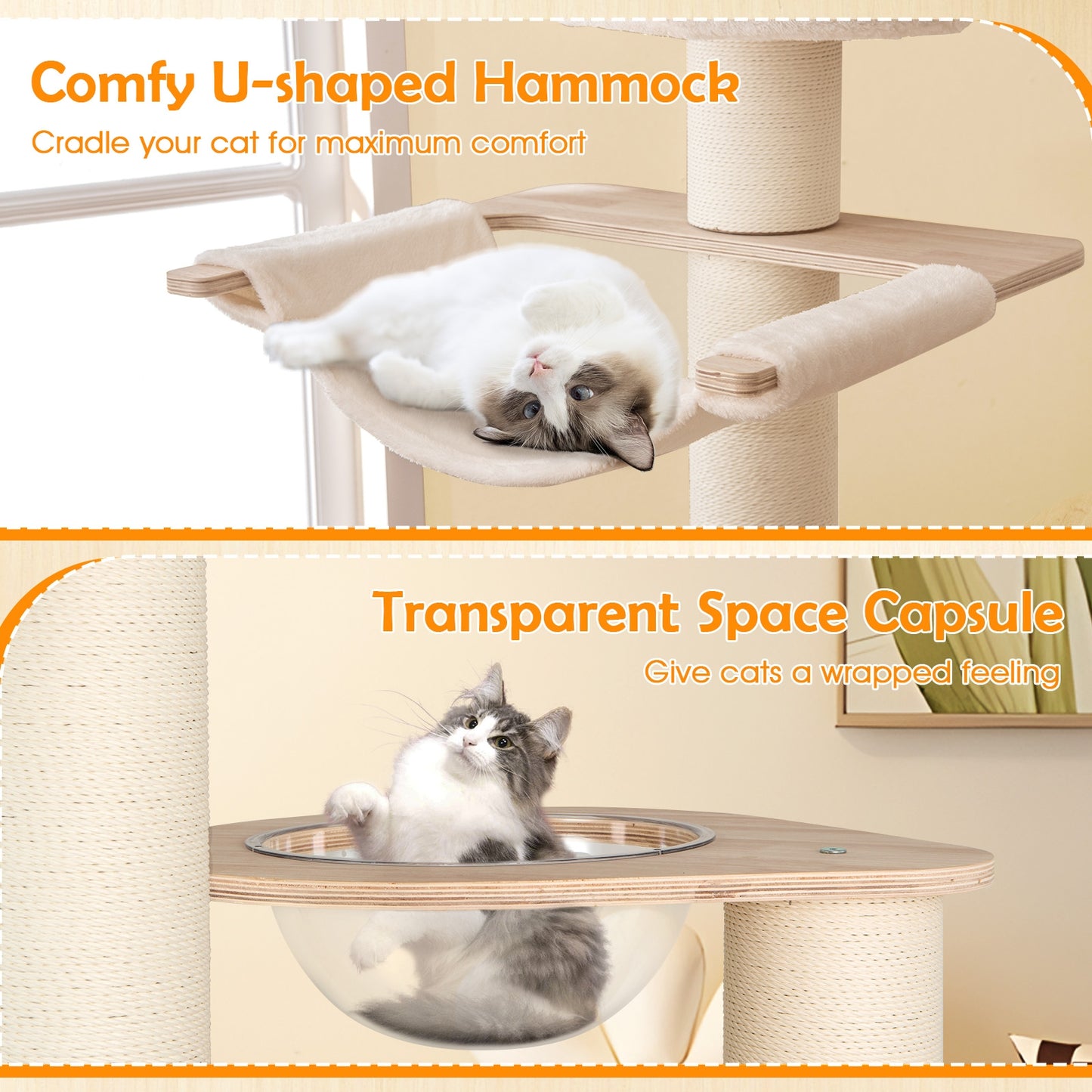 69 Inches Tall Cat Tree with Cozy Top Perch and Washable Plush Cushions, Natural Cat Trees Condos & Scratchers at Gallery Canada