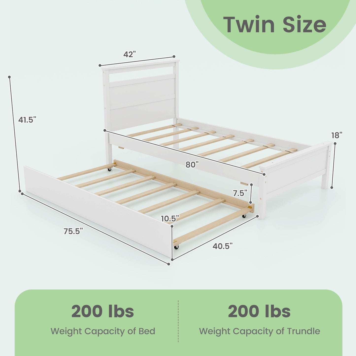 Twin Size Wooden Bed Frame with Trundle for Teens and Adults, White Trundle Bed Frame at Gallery Canada