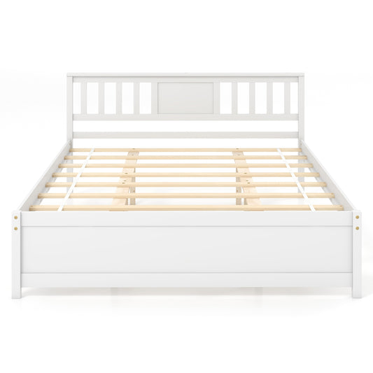 Wooden Platform Bed With Headboard, Wood Slat Support, Queen Size, White Simple Bed Frame White at Gallery Canada