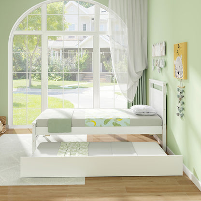 Twin Size Wooden Bed Frame with Trundle for Teens and Adults, White Trundle Bed Frame at Gallery Canada
