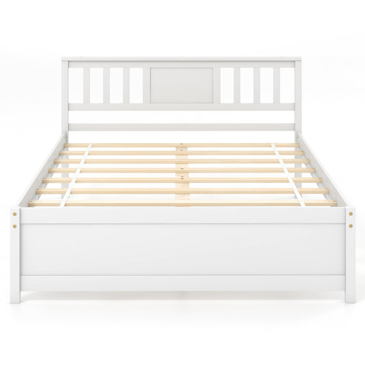 Wooden Platform Bed With Headboard, Full Size, White