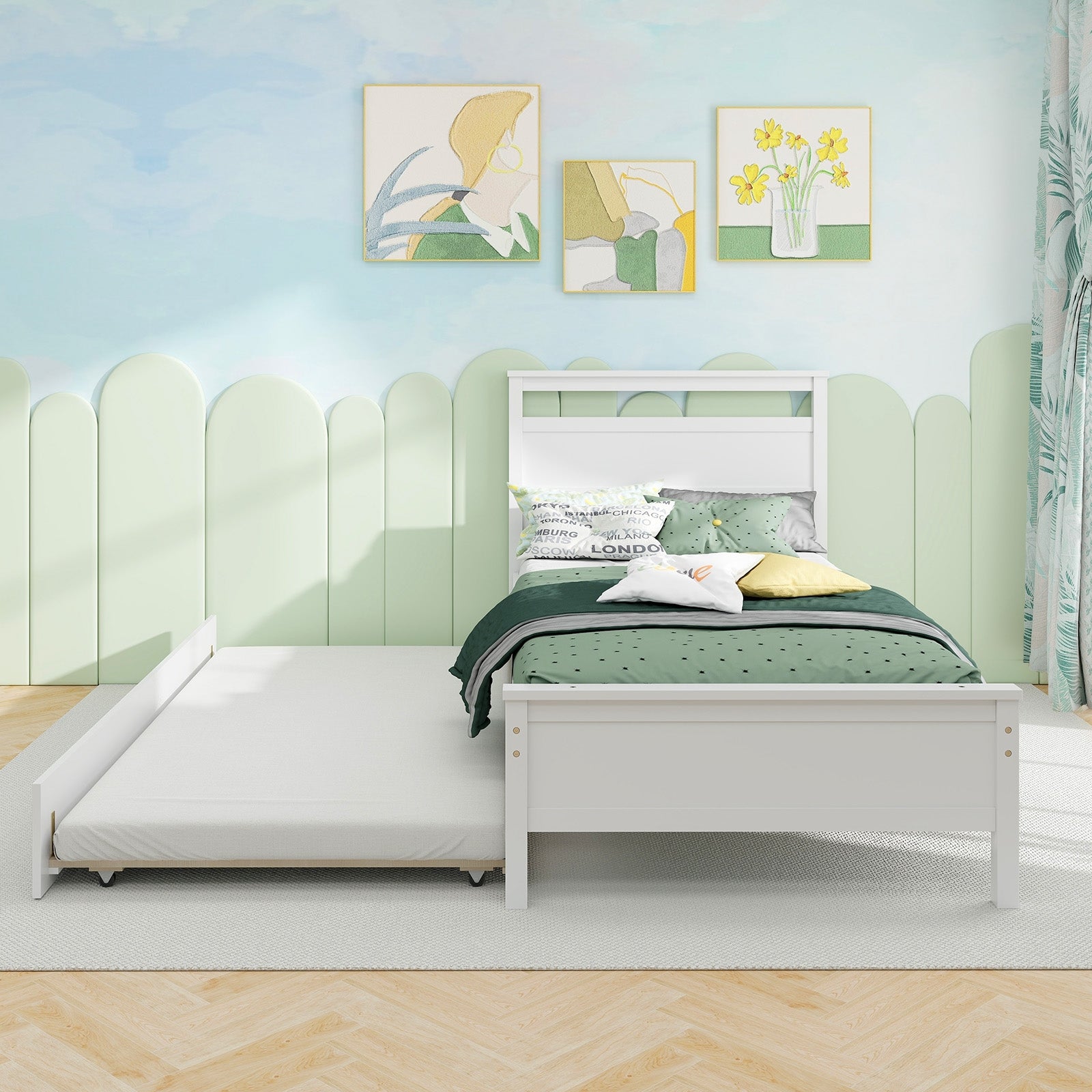 Twin Size Wooden Bed Frame with Trundle for Teens and Adults, White Trundle Bed Frame at Gallery Canada