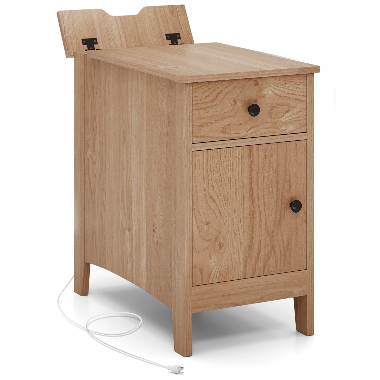 Flip Top End Table With Charging Station, USB Ports, Drawer, Natural Nightstands at Gallery Canada