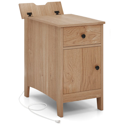 Flip Top End Table With Charging Station, USB Ports, Drawer, Natural Nightstands at Gallery Canada