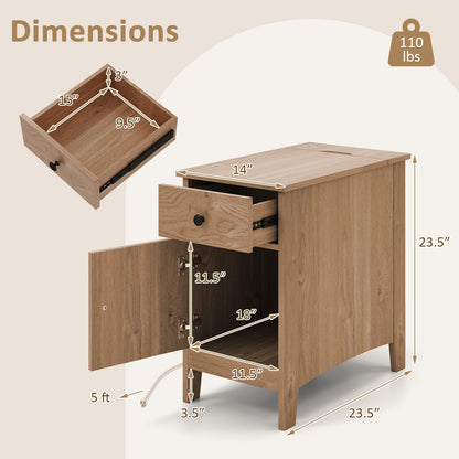 Flip Top End Table With Charging Station, USB Ports, Drawer, Natural Nightstands at Gallery Canada