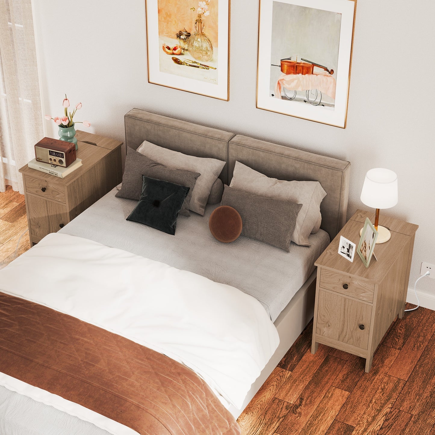 Flip Top End Table With Charging Station, USB Ports, Drawer, Natural Nightstands at Gallery Canada