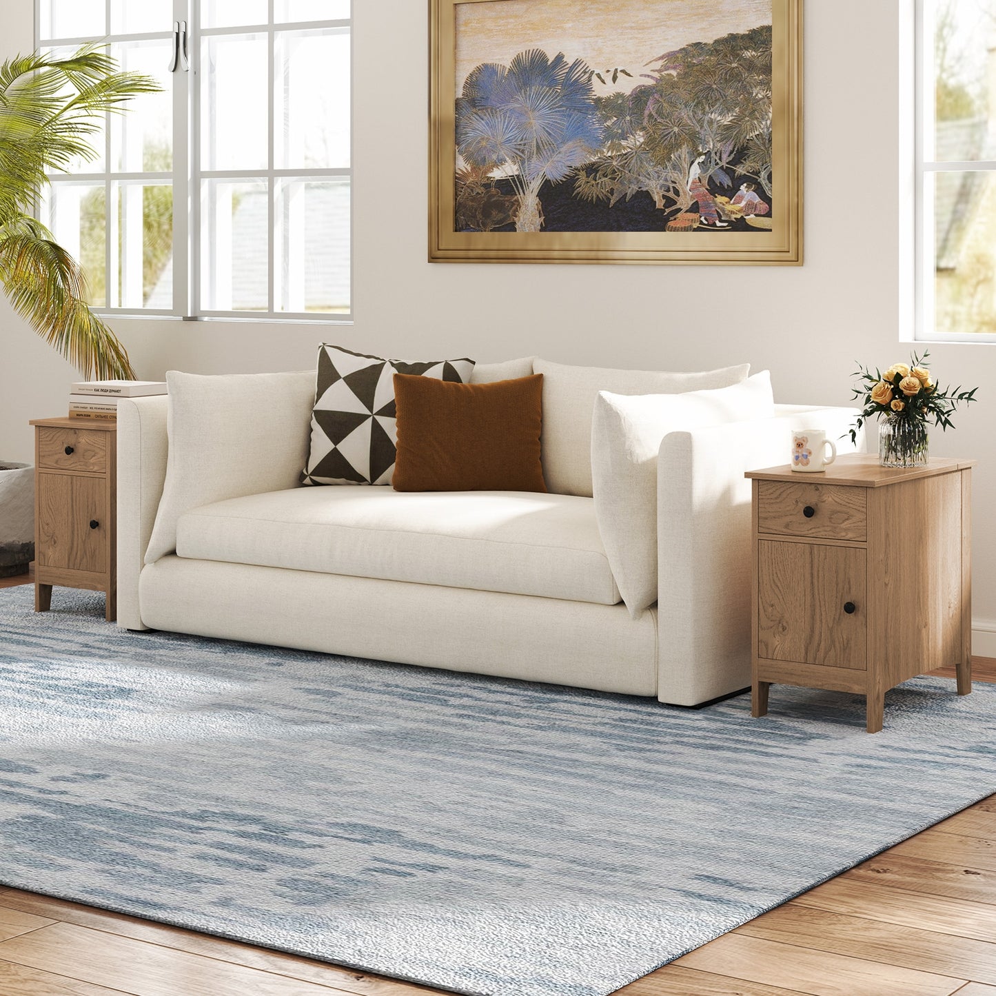 Flip Top End Table With Charging Station, USB Ports, Drawer, Natural Nightstands at Gallery Canada