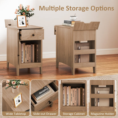 Flip Top End Table With Charging Station, USB Ports, Drawer, Natural Nightstands at Gallery Canada