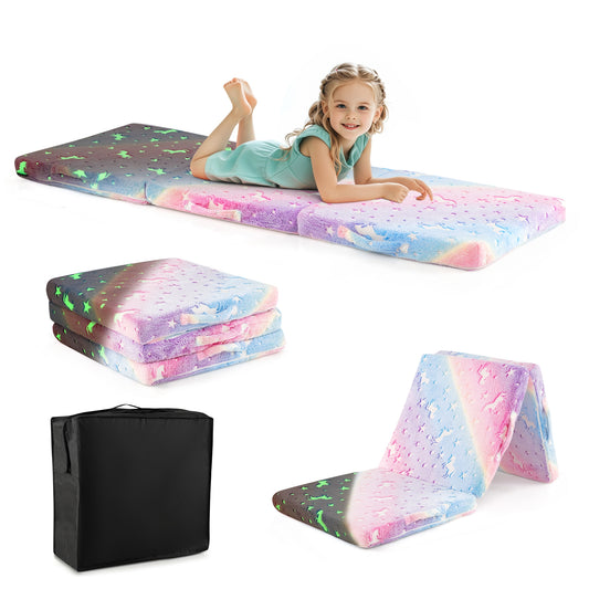 Foldable Floor Mattress, Kids, Washable Flannel Cover, Multicolor