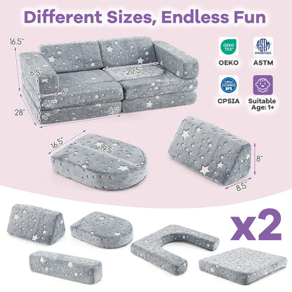 10 Pieces Modular Kids Play Couch Sectional Sofa Glow in the Dark, Gray Kids Chairs & Seating at Gallery Canada