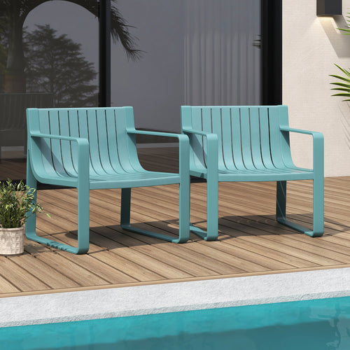 Patio Chairs Set of 2 with Curved Backrests and Seats, Blue